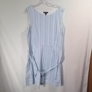 Lands' End Blue White Striped Sleeveless Summer A-line Dress Size 16